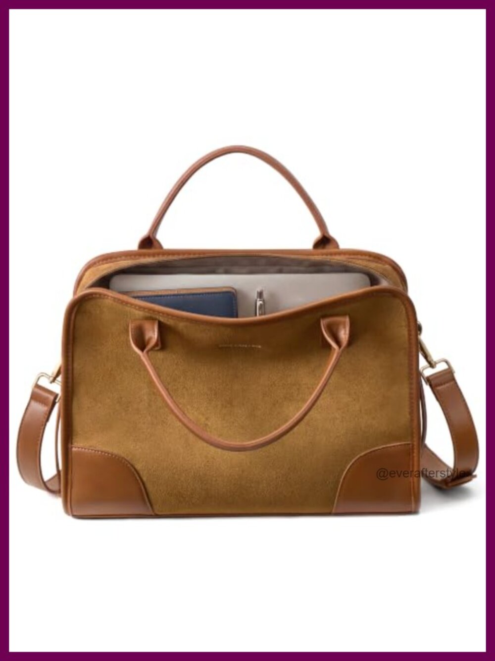 Vintage Soft Structured Suede Satchel Handbag with Top Handles and Crossbody